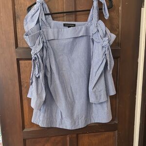 Banana Republic Blue and White Ruffled Tie Front Blouse